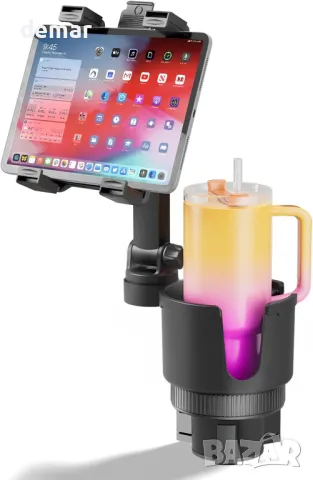 Стойка за таблет OHLPRO 2-в-1, държач за чаша за кола, регулируемо завъртане на 360°, 7"-11" таблет