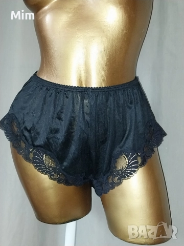 XL Черна сатенена бикина с дантела , снимка 2 - Бельо - 52103589