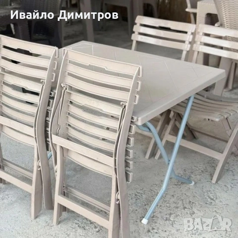 Градински комплект маса и 4 стола (сгъваем), снимка 3 - Маси - 54215791