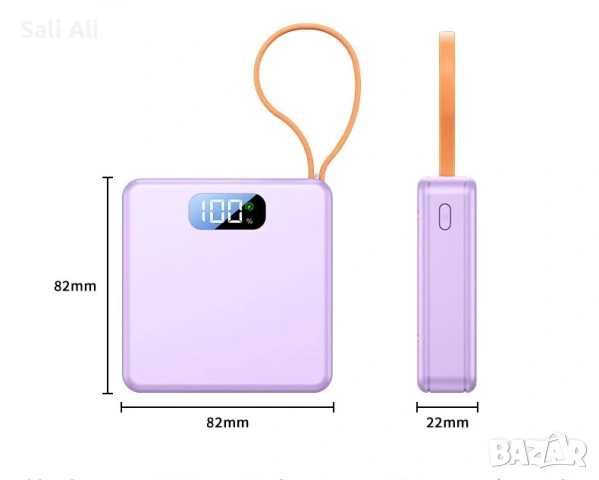 DPLUS 10000mAh Външна Батерия Power Bank Вграден Кабел Type C Дисплей, снимка 5 - Външни батерии - 53658019