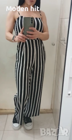 Pull&Bear дамски гащеризон с висока талия и широки крачоли