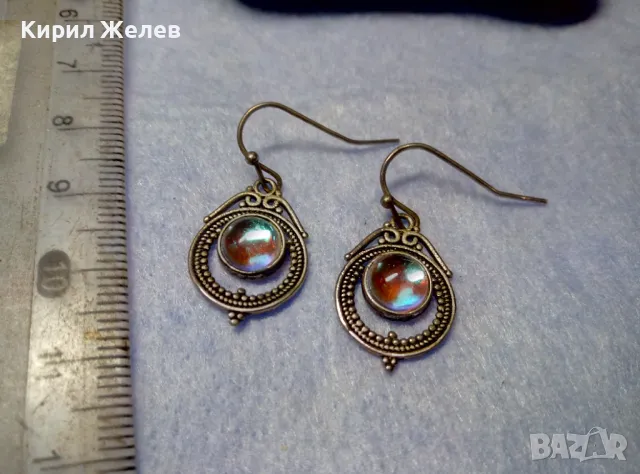 КЛАСИЧЕСКИ РЕТРО АРТ ДЕБЕЛО ПОСРЕБРЕНИ МЕДНИ ОБЕЦИ с ЦВЕТНО ВЕНЕЦИАНСКО СТЪКЛО и ПЕЧАТ S925 49956, снимка 6 - Обеци - 50136084