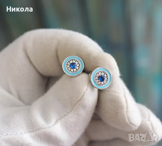 Сребърни обеци с емайл и цветни циркони, Германия , 1990г.0г., нови