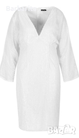 Бяла рокля с пайети номер S/M, снимка 2 - Рокли - 52805113