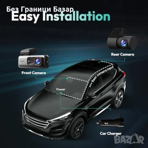 Нов BOTSLAB 4K двоен видеорегистратор – предна и задна камера, ADAS, снимка 8 - Друга електроника - 49396307