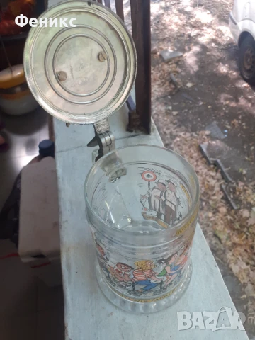 Стара немска халба за бира със звънец, снимка 7 - Антикварни и старинни предмети - 51357856