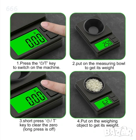 Дигитален кантар, 0.01g-1000g, снимка 6 - Друга електроника - 53450463