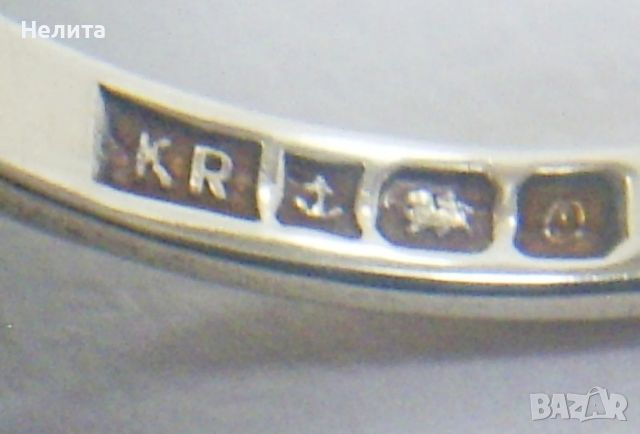 сребърен английски пръстен от 80 те години с гранат и опал, снимка 3 - Пръстени - 45099366