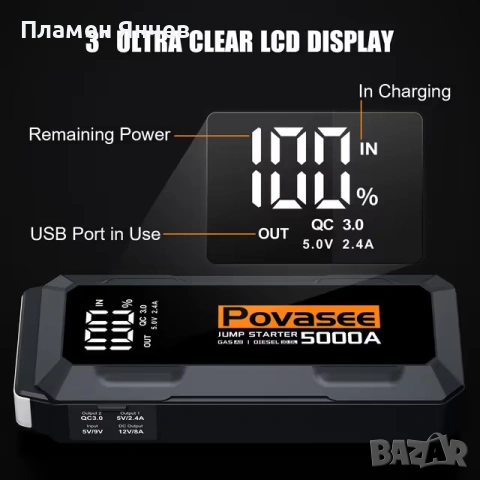 Нова стартова батерия 5000A 12V с 3-инчов LCD, снимка 2 - Друга електроника - 54126000