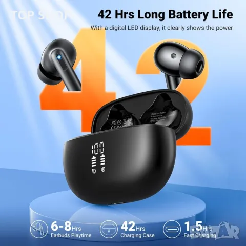 Aoslen Безжични слушалки, Bluetooth 5.3 IPX7 водоустойчиви черни, снимка 6 - Bluetooth слушалки - 49965385