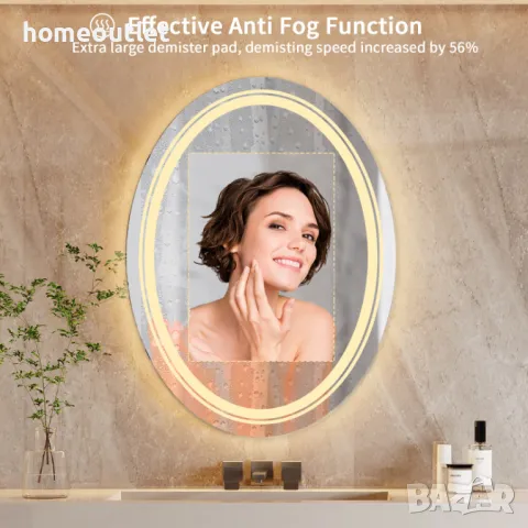 ПРОМОЦИЯ Стенно огледало с LED осветление и овална форма LUVODI XMR-T28-718-EU-V1, снимка 6 - Огледала - 49676713