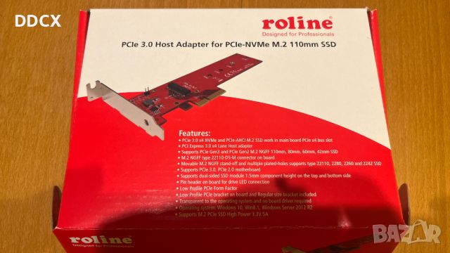 Адаптер PCIе 3.0 към NVMe M.2 до 110 мм SSD-та