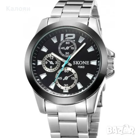 Мъжки часовник SKONE 7063 с 3 декоративни стрелки и метална верижка, снимка 3 - Мъжки - 49688519