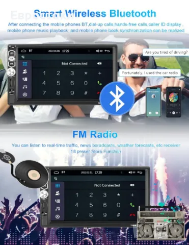 PODOFO универсална мултимедия за кола, 1DIN, екран 7 инча, Bluetooth, Carplay Android Car, Mirror , снимка 2 - Аксесоари и консумативи - 49583009
