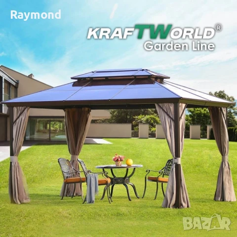 Луксозна Шатра KraftWorld Tenerife – 3×4 м с Твърд Покрив,Мрежа и Завеси, снимка 12 - Градински мебели, декорация  - 51206293