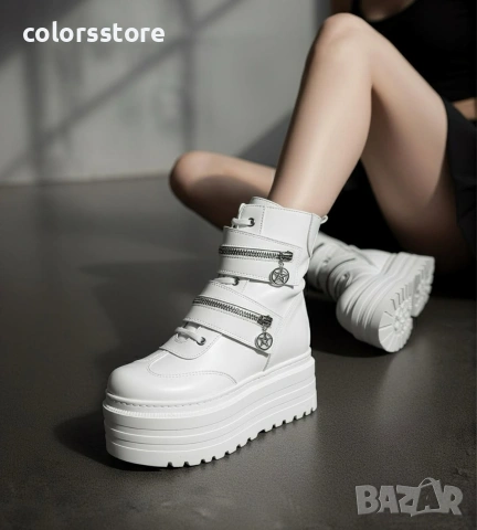 Боти на платформа - бяла кожа - BML80 