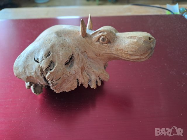 Дървена фигурка хипопотам ръчна изработка, снимка 3 - Декорация за дома - 46407714