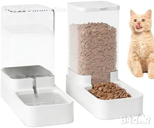 Нов Комплект хранилка и поилка за котки и малки кучета 3.3L за любимци