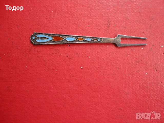 Руска сребърна виличка с емайл 875, снимка 9 - Антикварни и старинни предмети - 54087460