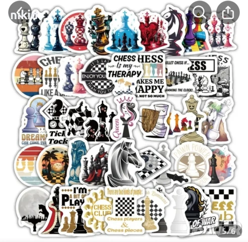 30 бр Шах шахмат шахматни самозалепващи лепенки стикери за украса декор картонена торта, снимка 2 - Други - 53215801