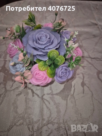 Керамични кашпи декурирани с ароматни сапунени цветя., снимка 6 - Декорация за дома - 51776207