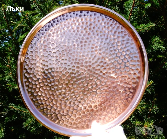 Масивен меден поднос,плато,табла 28 см. , снимка 2 - Антикварни и старинни предмети - 51387875