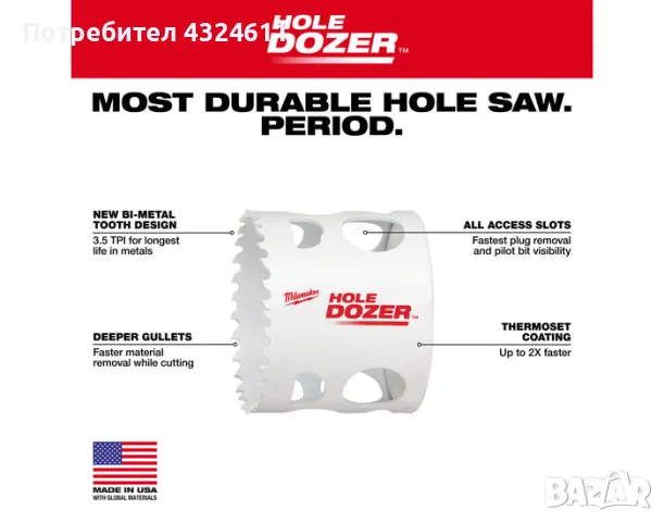 Биметална боркорона Milwaukee, Диаметър 3-3/4 инча (95.25 мм), За прецизни и бързи срезове, снимка 2 - Други инструменти - 49866274