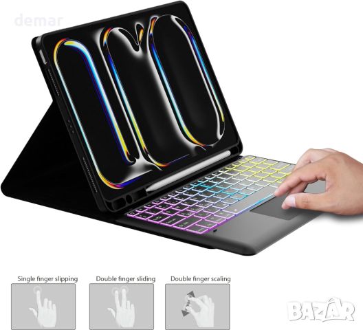 ROOFEI за iPad Pro 13-inch (M4)2024 Калъф с клавиатура,3 зони, 7 цвята, снимка 7 - Таблети - 46409255
