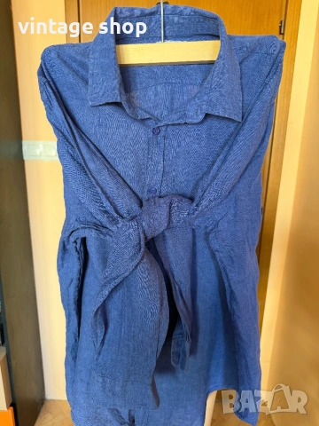 Тъмносиня ленена мъжка риза Richmond, размер , снимка 7 - Ризи - 54126686