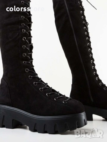Равни ботуши - черен велур - MX362 , снимка 2 - Дамски ботуши - 52529631