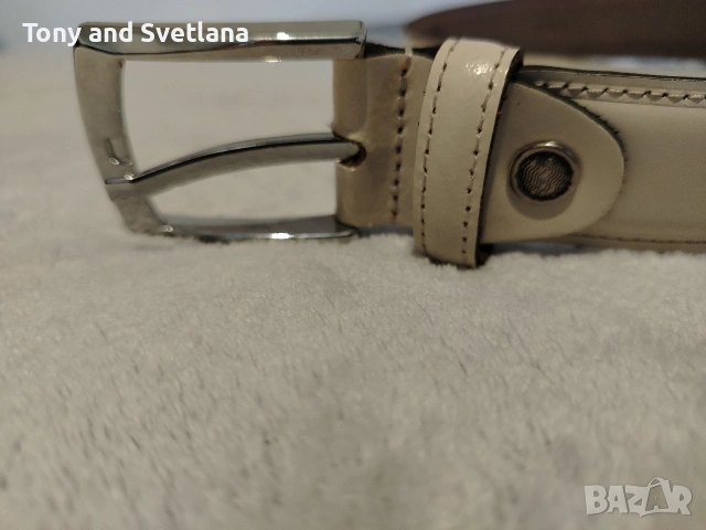 Мъжки кожен колан TEODOR, цвят - светлобежов, снимка 2 - Колани - 53941427