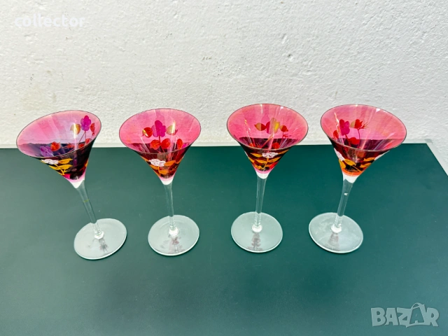 Винтидж рисувани чаши за мартини. №8027, снимка 4 - Антикварни и старинни предмети - 53982156