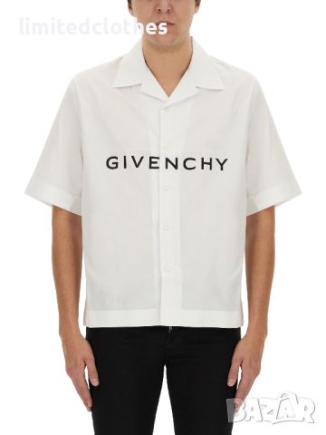 GIVENCHY White Short Fit Logo Print Мъжка Риза с Къс Ръкав size 42 (XL), снимка 7 - Ризи - 46641074