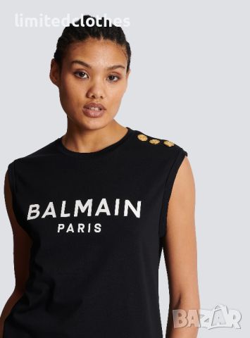 BALMAIN Gold Buttons Logo Print Дамска Тениска без Ръкави / Потник size S, снимка 1 - Тениски - 46636691