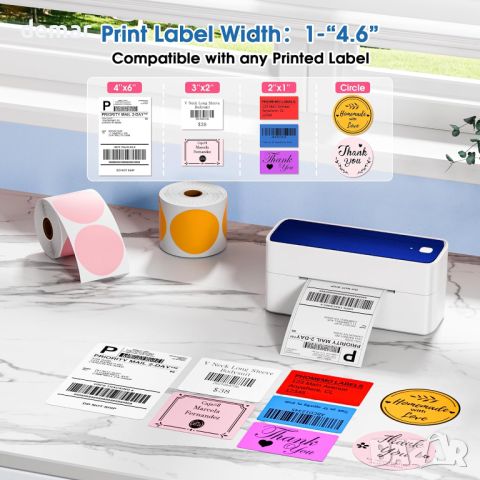 ItriAce 241BT Bluetooth термичен принтер, машина за печат на етикети за доставка, до 4×6 инча, снимка 7 - Принтери, копири, скенери - 45507732