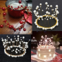 сърце червени перли Метален обръч корона с перлени перли топер украса декор за торта