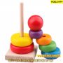 Занимателна играчка дървена пирамида с цветни рингове - КОД 3674, снимка 7