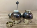 Елегантен винтидж комплект за сол и пипер – керамика със сребърно покритие, с поставка, снимка 8