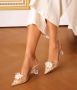 Дамски елегантни обувки - силикон с бежова подметка на висок ток, снимка 1
