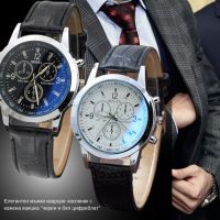 Елегантен мъжки кварцов часовник с кожена каишка "черен и бял цифреблат", снимка 2 - Мъжки - 45820369