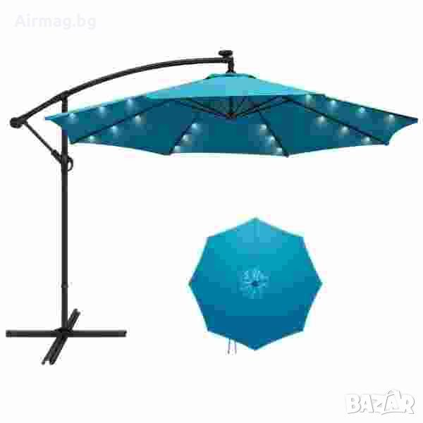 Градински чадър с LED осветление, 3м.цвят Зелен, снимка 1
