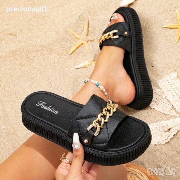 Дамски чехли, налични в два цвята - черен и бежов, снимка 1