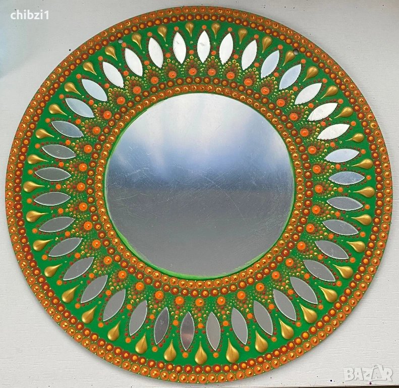 Ръчно рисувано стенно огледало с дизайн на мандала , снимка 1