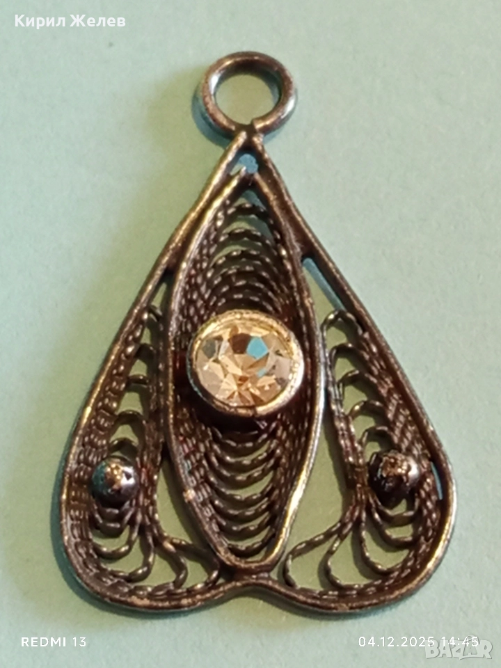 Стара филигранна сребърна с гранулация и камък висулка пендант 52422, снимка 1