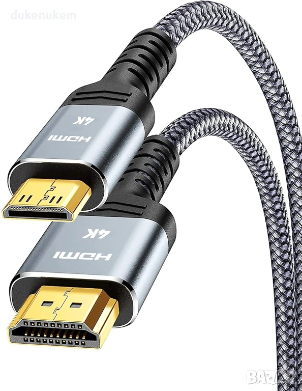 Mini HDMI към HDMI кабел 3 м – 4K@60Hz, найлонова оплетка, снимка 1