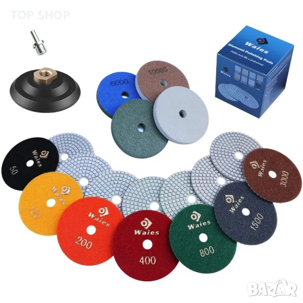 Waies 11 броя 4-инчови диамантени полиращи подложки, с основа M14, снимка 1