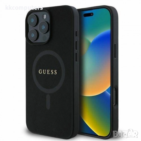 Оригинален кейс Guess Saffiano MagSafe и Протектор За iPhone 16 Pro Max (6.9), Черен, снимка 1