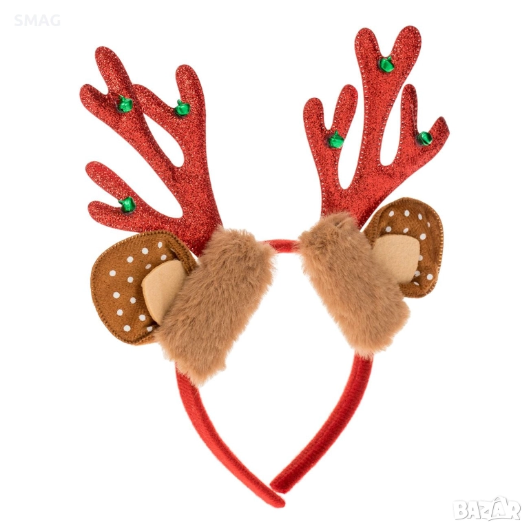 Еленски рога с червен брокат, камбанки и ушички_1227270, снимка 1