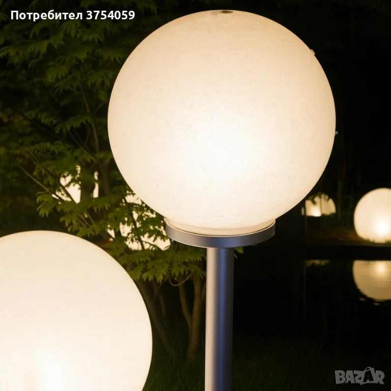 Соларна градинска лампа сфера BONETTI Ø30 см – автоматично осветление без кабели и сметки за ток, снимка 1