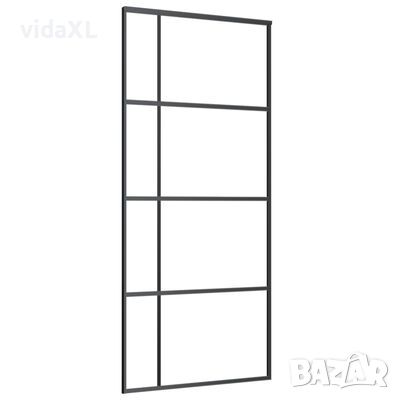 vidaXL Плъзгаща се врата, ESG стъкло и алуминий, 90x205 см, черна（SKU:151682, снимка 1